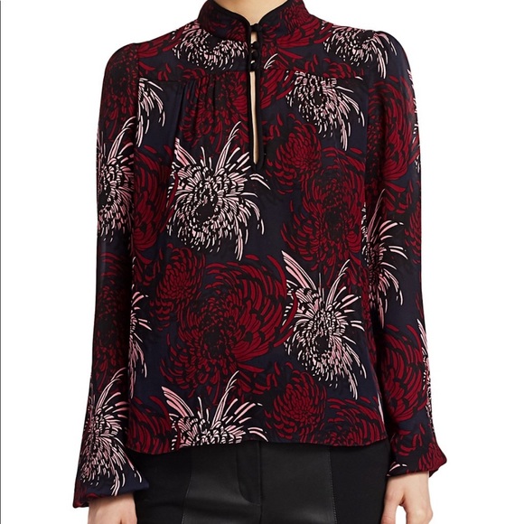 NWT ALC Beatrix Burgundy Floral 100% Silk Blouse Top - Picture 3 of 12